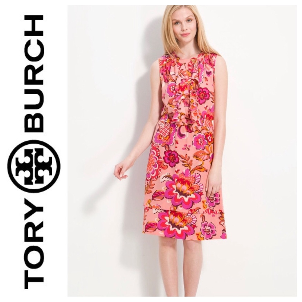 Tory Burch Darilynn Silk Ruffle Sleeveless Dress